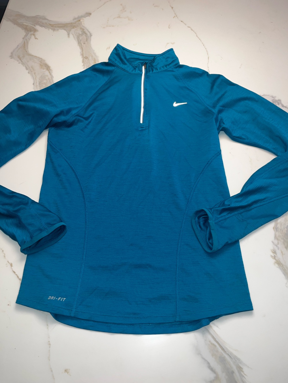 Nike Dry Fit Performance Womens M Quarter Zip Wool Blend Top Turquoise Euc
